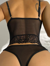 Contrast Lace Mesh Insert Cut Out Garter Lingerie Se